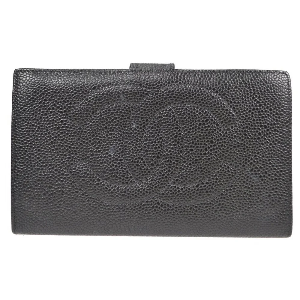 Chanel Long Bifold Wallet Purse Black Calfskin